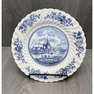 Johnson Bros Tulip Time Collector Plate Blue White Windmill Floral Scalloped Rim